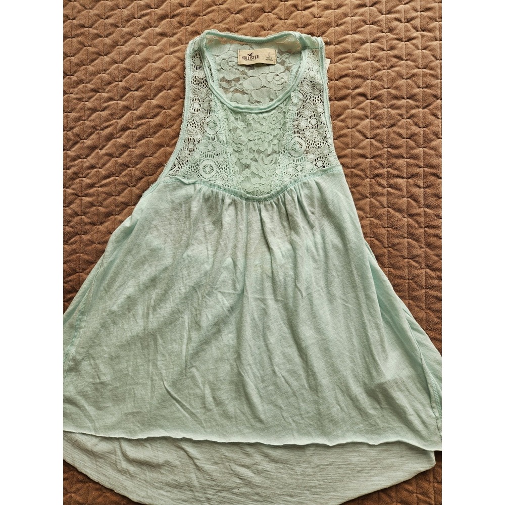 NWT Hollister Mint Green Sleeveless Racerback Lace Open Waist Hi-Low Tank Top, L